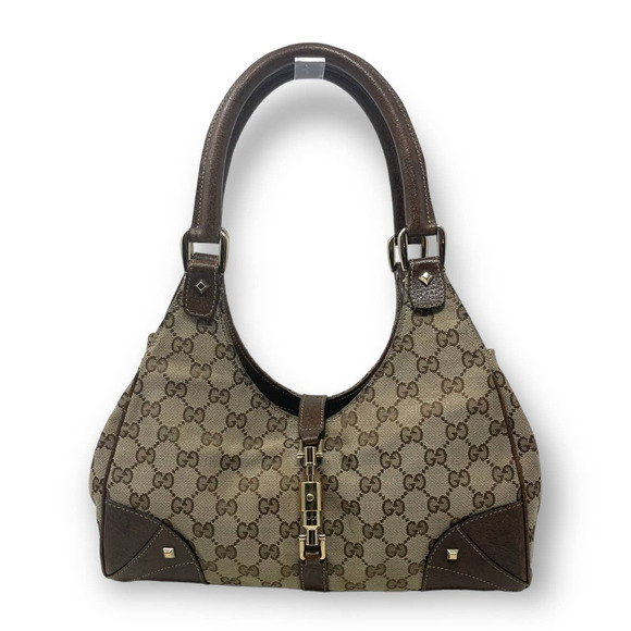 Gucci Handbags - Gucci Monogram GG Jackie Piston Nailhead Vintage Shoulder Bag Canvas Leather
